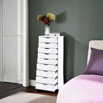 Naomi Home 9 Drawer Dresser for Bedroom, Stylish Tall Makeup Dressers, Storage Shelves, Small Dresse...