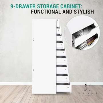 Naomi Home Stylish 9 Drawer Tall Dresser for Bedroom