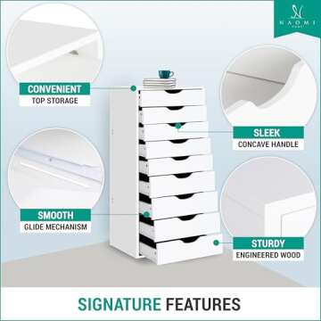 Naomi Home Stylish 9 Drawer Tall Dresser for Bedroom