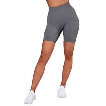 SUUKSESS Women Ribbed Biker Shorts Seamless High Waisted Workout Short Leggings (Grey, M)