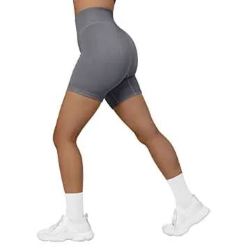 SUUKSESS Women Ribbed Biker Shorts Seamless High Waisted Workout Short Leggings (Grey, M)