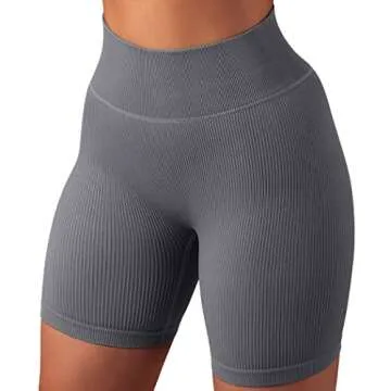 SUUKSESS Women Ribbed Biker Shorts Seamless High Waisted Workout Short Leggings (Grey, M)