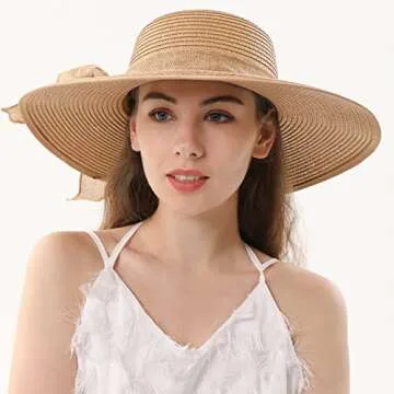 Double Couple Womens Straw Hat Wide Brim Floppy Beach Sun Hat for Women UPF 50+ Adjustable Strap Vacation