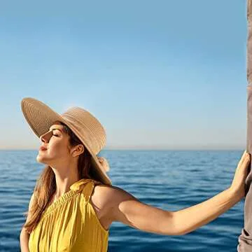 Double Couple Womens Straw Hat Wide Brim Floppy Beach Sun Hat for Women UPF 50+ Adjustable Strap Vacation