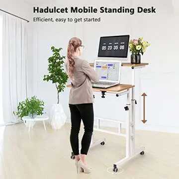 Hadulcet Small Standing Desk, Mobile Standing Desk Adjustable, Standing Laptop Cart, Rolling Computer Cart, Portable Standing Desk on Wheels, Stand Up Desk for Over Treadmill & Drawing, Vintage Oak