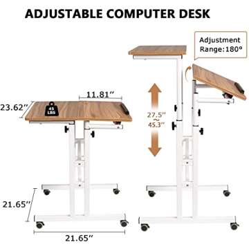 Hadulcet Small Standing Desk, Mobile Standing Desk Adjustable, Standing Laptop Cart, Rolling Computer Cart, Portable Standing Desk on Wheels, Stand Up Desk for Over Treadmill & Drawing, Vintage Oak