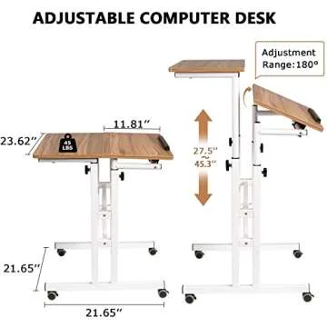 Hadulcet Small Standing Desk, Mobile Standing Desk Adjustable, Standing Laptop Cart, Rolling Computer Cart, Portable Standing Desk on Wheels, Stand Up Desk for Over Treadmill & Drawing, Vintage Oak