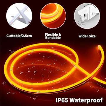iNextStation Neon Led Strip Lights Orange, 16.4ft/5m Neon Light Strip 12V Silicone Waterproof Flexib...