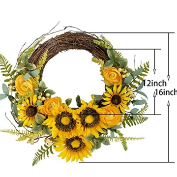 Bibelot 16 Inch Sunflower Wreath for Home Decor