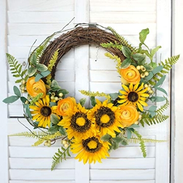 Bibelot 16 Inch Sunflower Wreath for Home Decor