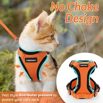 rabbitgoo Cat Harness and Leash for Walking, Escape Proof Soft Adjustable Vest Harnesses for Cats, Easy Control Breathable Reflective Strips Jacket, Orange, S