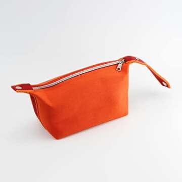 TOPASION Fashion Portable Canvas Makeup Bag, Cosmetic Bag Organizer, Travel Toiletry Bag for Women and Girls (Orange)