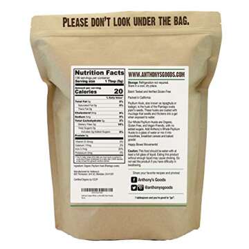 Anthony's Organic Whole Psyllium Husks, 1.5 lb, Dietary Fiber, Gluten Free, Non GMO, Keto Friendly