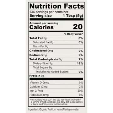 Anthony's Organic Whole Psyllium Husks, 1.5 lb, Dietary Fiber, Gluten Free, Non GMO, Keto Friendly