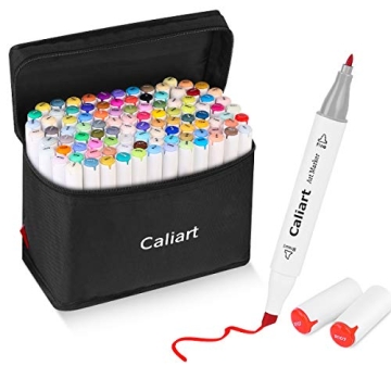 Caliart Markers Set - 100 Colors Dual Tip Alcohol-Based Art Markers for Sketching and Drawing