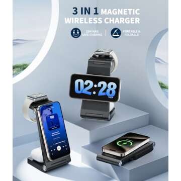 Magnetic Wireless Mag-Safe Charging Station, 3 in 1 Fast Max Charging for iPhone 16 15 14 13 12 Pro ...
