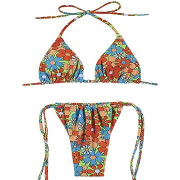 Women Halter String Bikini Set Sexy Thong Cheeky Two Piece Swimsuits Solid Color Bathing Swimwear