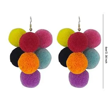 Vibrant DIYANMMY Colorful Fur Ball Dangle Earrings