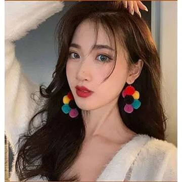 Vibrant DIYANMMY Colorful Fur Ball Dangle Earrings