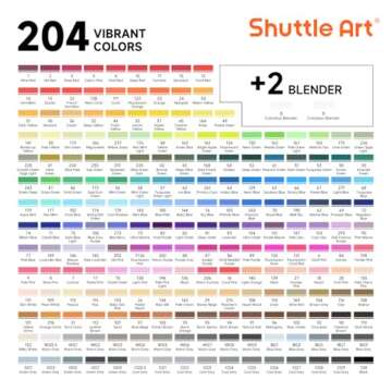 Shuttle Art 205 Colors Dual Tip Alcohol Markers, 204 Colors Permanent Marker Plus 1 Blender 1 Marker...