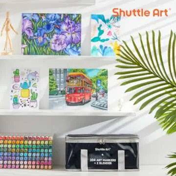 Shuttle Art 205 Colors Dual Tip Alcohol Markers, 204 Colors Permanent Marker Plus 1 Blender 1 Marker Pad 1 Case and Color Chart for Kids Adult Artist Drawing Coloring Books Sketching Card Making