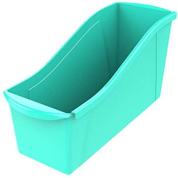 Storex Large Book Bin, Interlocking Plastic Organizer for Home, Office and Classroom, Teal, 6-Pack (...