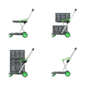 CLAX® The Original | Made in Germany | Multi use Functional Collapsible carts | Mobile Folding Trolley | Shopping cart with Storage Crate | Platform Truck (Green)