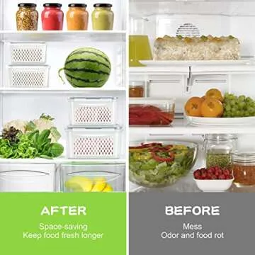 TBMax Fruit Storage Containers for Fridge Organizers and Storage, 4 Pack Large Produce Saver with Airtight Lid & Colander for Berry Lettuce Salad Vegetable Storage, Refrigerator Organizers