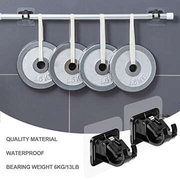 8PCS No Drill Curtain Rod Brackets No Drilling Self Adhesive Curtain Rod Holder Hooks Nail Free Curtain Rod Hooks Curtain Hangers for Bathroom Kitchen Home Bathroom and Hotel (Black)