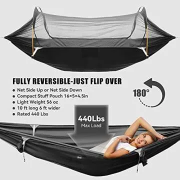 Lightweight Camping Hammock with Mosquito Net and Rainfly