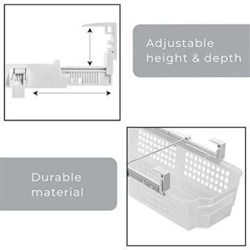 Smart Design Adjustable Pull Out Refrigerator Drawer - Medium, Set of 3 - Extendable Rails and Handle - BPA Free - Holds 15 lbs - Fridge Bin, Freezer, Pantry Food Storage Organizer - Kitchen - Clear