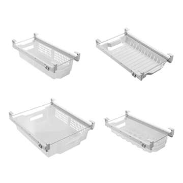 Smart Design Adjustable Pull Out Refrigerator Drawer - Medium, Set of 3 - Extendable Rails and Handle - BPA Free - Holds 15 lbs - Fridge Bin, Freezer, Pantry Food Storage Organizer - Kitchen - Clear