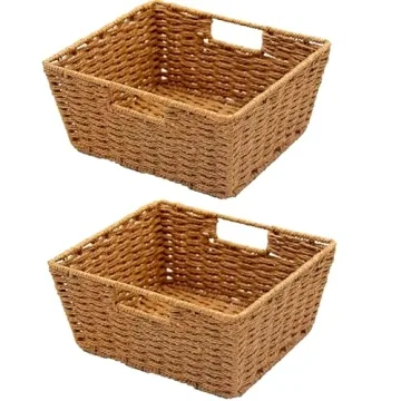 KOVOT Woven Wicker Storage Baskets with Built-in Carry Handles - Stylish 2-Pack for Home Organizatio...