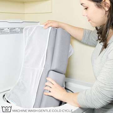 Bath Kneeler and Elbow Rest Pad, 1.75 inch Extra Thick Baby Bath Kneeling Pad and Elbow Pad for Bathtub. Bath Tub Elbow Pad with Infant Toy and Baby Accessories Organizer, Grey