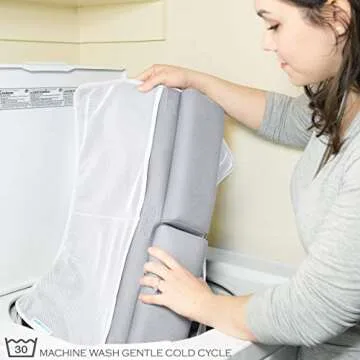 Bath Kneeler and Elbow Rest Pad, 1.75 inch Extra Thick Baby Bath Kneeling Pad and Elbow Pad for Bathtub. Bath Tub Elbow Pad with Infant Toy and Baby Accessories Organizer, Grey