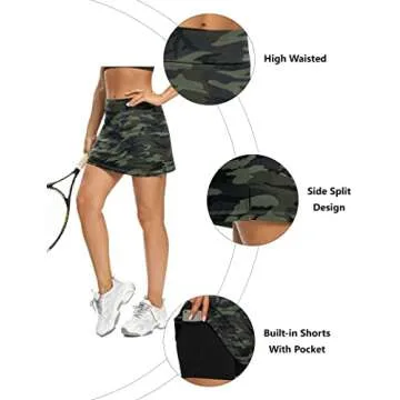 LouKeith Tennis Skirts for Women Golf Athletic Activewear Skorts Mini Summer Workout Running Shorts with Pockets Camo L