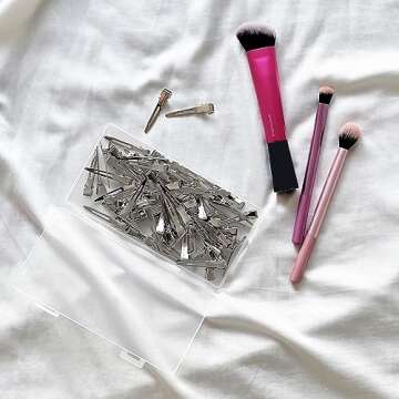 HiJeaton 60Pcs Duck Bill Hair Clips Metal Styling Hair Clips, Alligator Curl Clips, Single Prong Hair Clip for Thick Hair Sectioning, Salon, Bows DIY (Small)