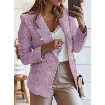 Happy Sailed Womens Fashion Work Suits Spring Long Sleeve Double Breasted Tweed Blazers Slim Fitted ...