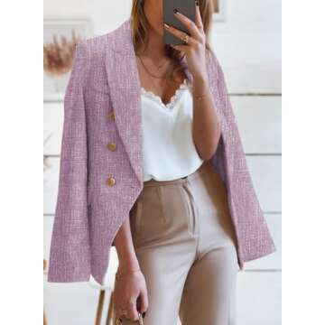 Happy Sailed Womens Fashion Work Suits Spring Long Sleeve Double Breasted Tweed Blazers Slim Fitted Lapel Open Front Business Office Blazer Jackets Professional Outfits 2025 Purple Small