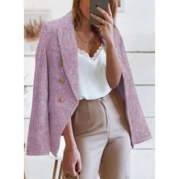 Happy Sailed Womens Fashion Work Suits Spring Long Sleeve Double Breasted Tweed Blazers Slim Fitted Lapel Open Front Business Office Blazer Jackets Professional Outfits 2025 Purple Small