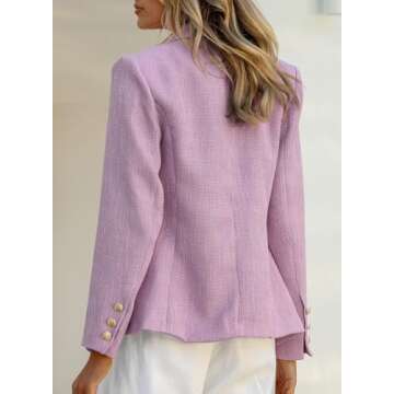 Happy Sailed Womens Fashion Work Suits Spring Long Sleeve Double Breasted Tweed Blazers Slim Fitted Lapel Open Front Business Office Blazer Jackets Professional Outfits 2025 Purple Small