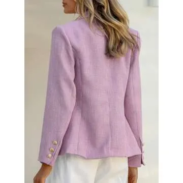 Happy Sailed Womens Fashion Work Suits Spring Long Sleeve Double Breasted Tweed Blazers Slim Fitted Lapel Open Front Business Office Blazer Jackets Professional Outfits 2025 Purple Small