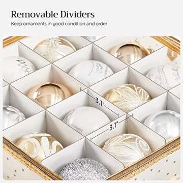 SONGMICS Plastic Christmas Ornament Storage Boxes, 2 Pack Christmas Ball Organizers, Hold 128 Balls up to 3-Inch, Removable Dividers, Sandy Gold URFB029A02