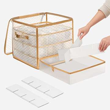 SONGMICS Plastic Christmas Ornament Storage Boxes, 2 Pack Christmas Ball Organizers, Hold 128 Balls up to 3-Inch, Removable Dividers, Sandy Gold URFB029A02