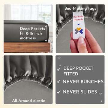 California Design Den 6-Pc King Size Sheet Set with 4 Pillowcases - Soft 400 Thread Count 100% Cotton Sheets, Cooling Sateen Weave, Luxury Deep Pocket Bedsheets Set - Grey