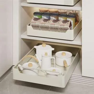 2 Pack Pull Out Cabinet Organizer, Heavy Duty Slide Out Pantry Shelves with Fixed Adhesive Nano Tape...