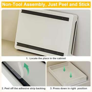 2 Pack Pull Out Cabinet Organizer, Heavy Duty Slide Out Pantry Shelves with Fixed Adhesive Nano Tapes, Pull Out Drawers for Kitchen, Bathroom, Living Room, Office, Home Cabinets, Off-White