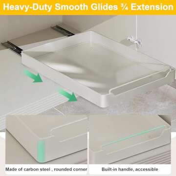 2 Pack Pull Out Cabinet Organizer, Heavy Duty Slide Out Pantry Shelves with Fixed Adhesive Nano Tapes, Pull Out Drawers for Kitchen, Bathroom, Living Room, Office, Home Cabinets, Off-White