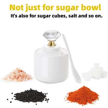 ONTUBE Porcelain Sugar Bowl with Crystal Lid and Spoon,8oz White (Crystal gold)