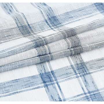 Randall Geometric Check Curtain Panel Pairs 84 Inches Long Linen Blend Semi-Sheer Backtab Rod Pocket...